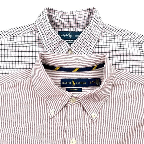 Ralph Lauren Mens Size Large Custom Fit Long Sleeve Shirts Lot Of 2 Flesh Pony - Picture 1 of 14